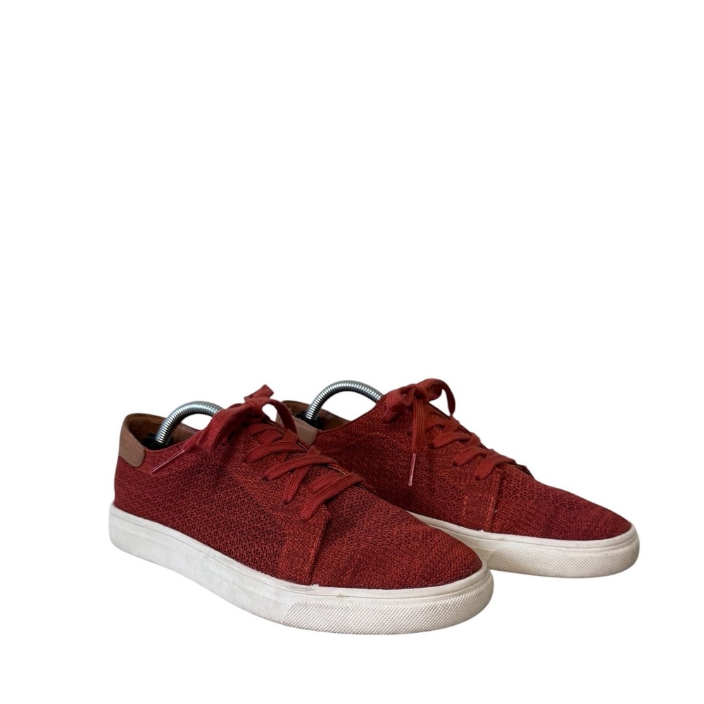 Lucky Brand Womens Burgundy Red Knit Low Top Lace Up Sneakers Brown Heel Tab